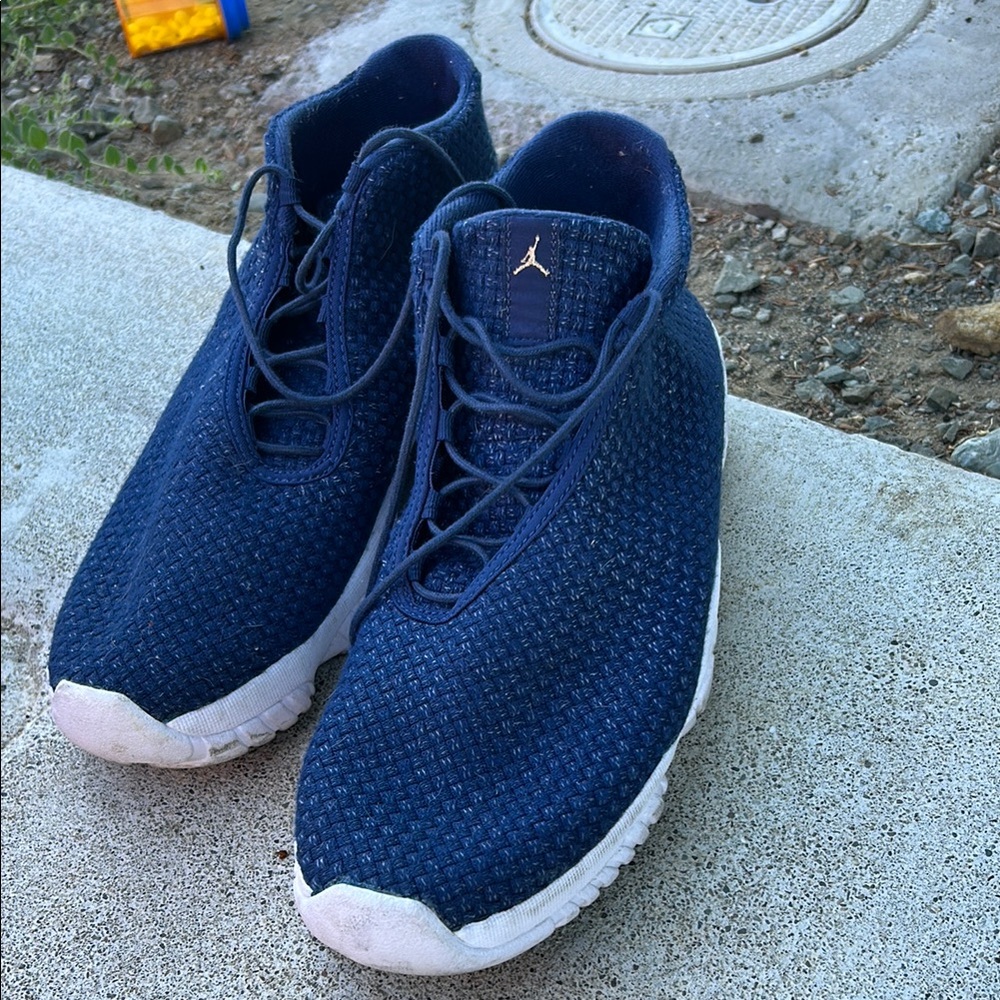 Jordan Blue and White Athletic Shoes with Breathable Knit Design